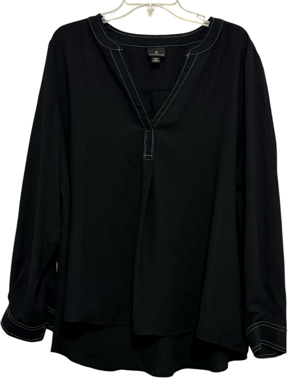 Worthington Black V-Neck Long Sleeve Tunic with Contrast Stitching